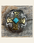 Antique Silver & Gold Concho 1.5" W189L on a warm cream background