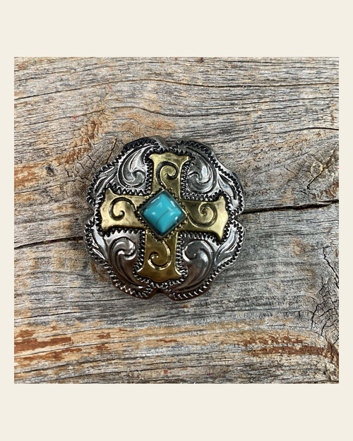 Antique Silver & Gold Concho 1" W189S on a warm cream background