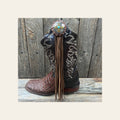 Boot Cuff Jewelry -  Antique Silver Cross Turquoise Concho - Fringe