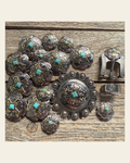 Antique Silver & Gold Western Concho W189 on a warm cream background