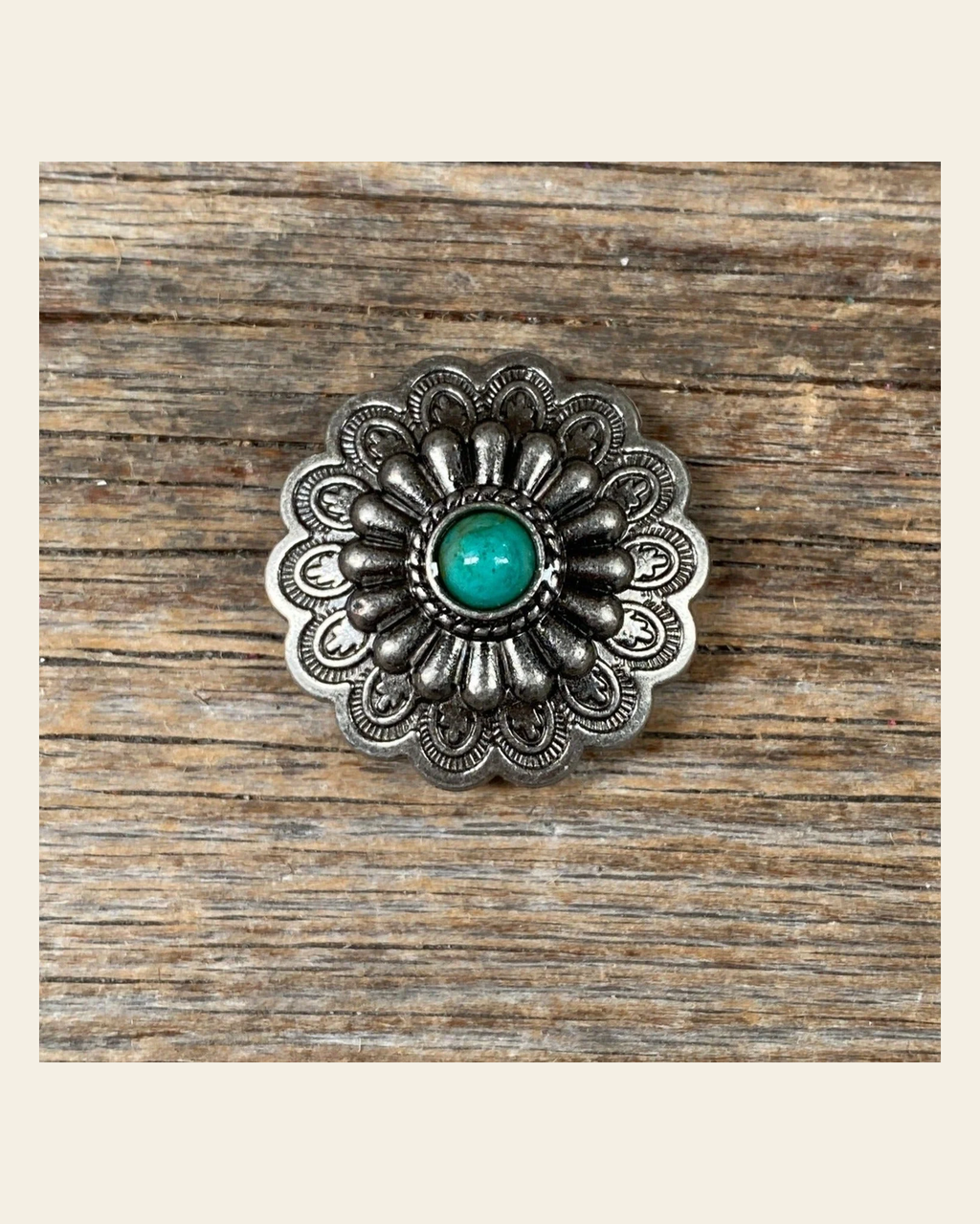 Antique Silver Green Turquoise Concho 1" W203SX on a warm cream background