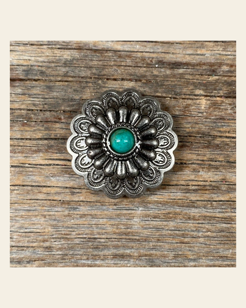 Antique Silver Green Turquoise Concho 1" W203SX on a warm cream background