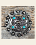 Antique Silver Horse & Turquoise Square Berry Jacket #BJW259L on a warm cream background