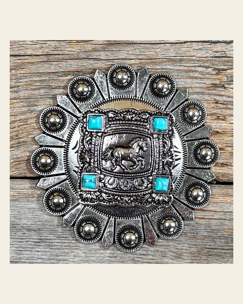 Antique Silver Horse & Turquoise Square Berry Jacket #BJW259L on a warm cream background
