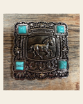 Antique Silver Horse & Turquoise Square Western Concho W259L on a warm cream background
