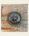 Antique Silver Native American Concho 1.5" W161AL on a warm cream background