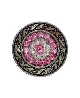 Pink & AB Antique Silver 1.5" Disc European Crystal Concho