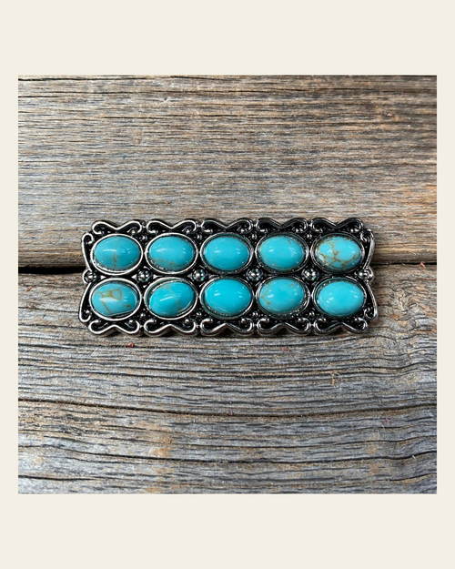 Antique Silver Rectangle Turquoise Concho 2" W216 on a warm cream background