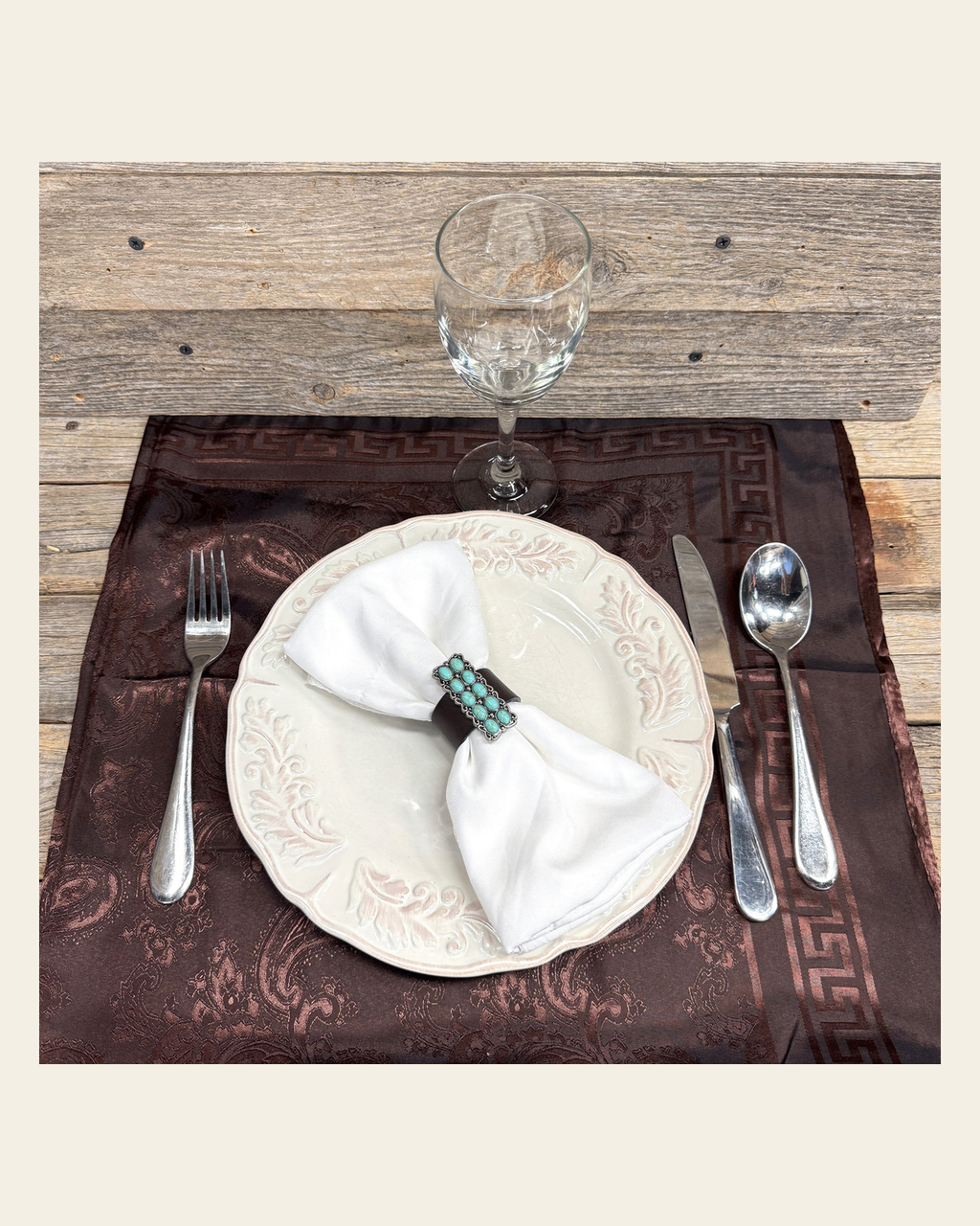 Antique Silver Rectangle Turquoise Western Concho #CNR108 on a warm cream background