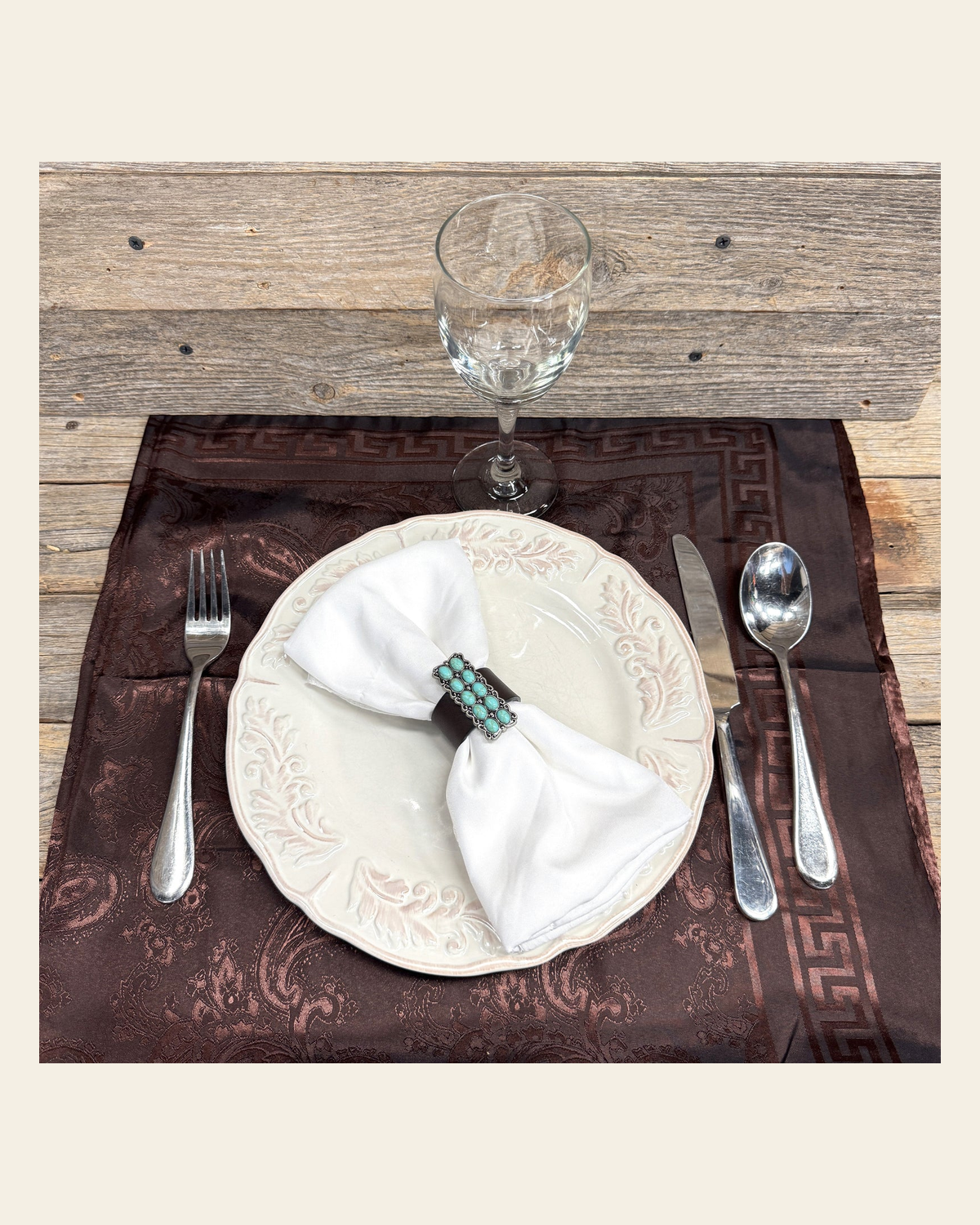 Antique Silver Rectangle Turquoise Western Concho #CNR108 on a warm cream background