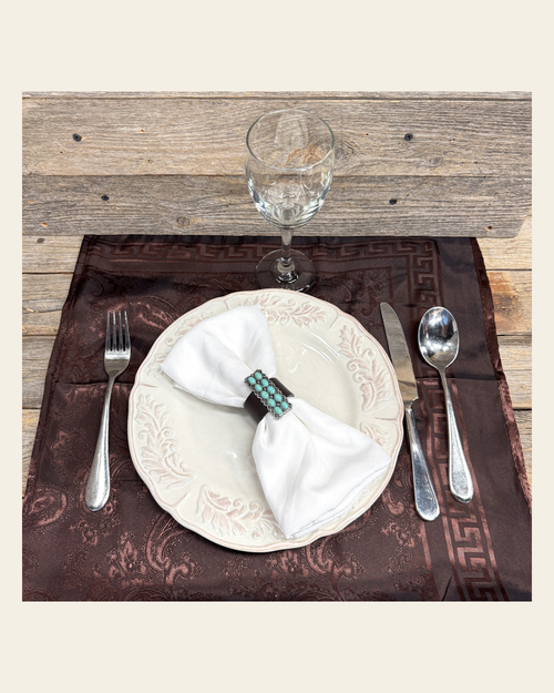 Antique Silver Rectangle Turquoise Western Concho #CNR108 on a warm cream background