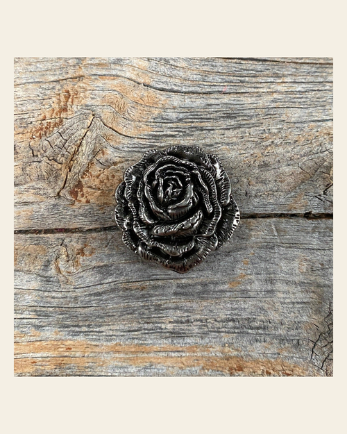 Antique Silver Rose Concho 1.5" W108AL on a warm cream background