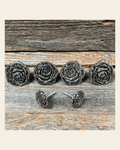 Antique Silver Rose Saddle Set SSW108 on a warm cream background