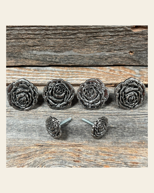 Antique Silver Rose Saddle Set SSW108 on a warm cream background