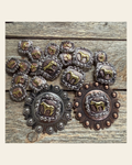 Antique Silver Square Concho with Gold Horse Western Concho W186 on a warm cream background