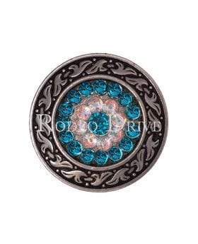 Teal & AB Antique Silver 1.5" Disc European Crystal Concho
