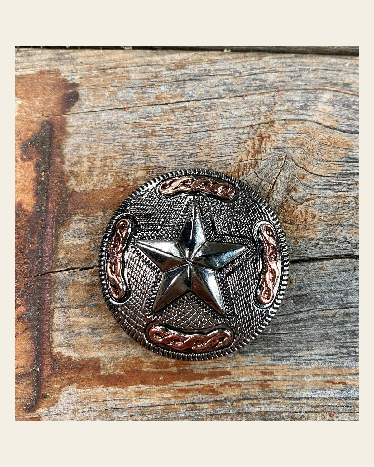 Antique Silver Texas Star Concho 1" W187S on a warm cream background