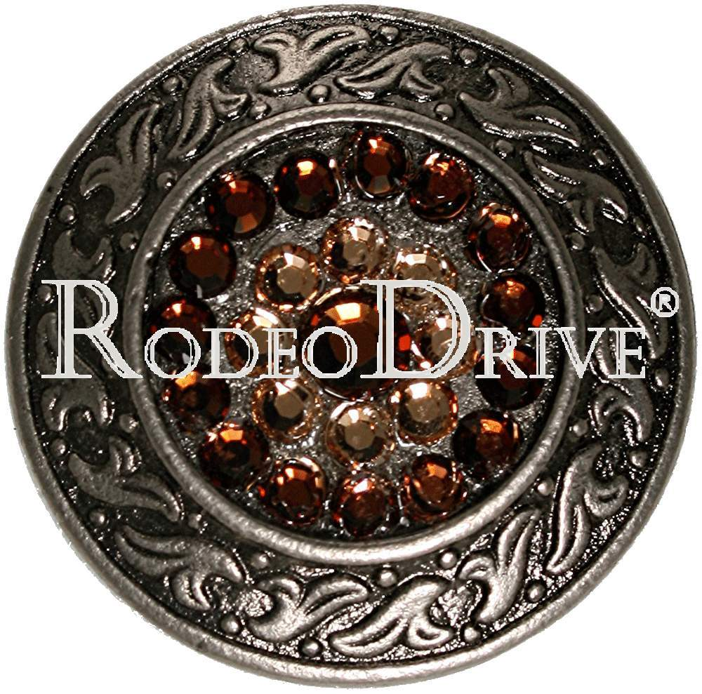 Topaz & Champagne Antique Silver 1.5" Disc European Crystal Concho