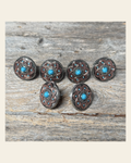 Antique Silver Turquoise and Copper Flower W257 on a warm cream background