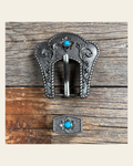 Antique Silver Turquoise Buckle & Keeper W240B on a warm cream background