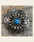 Antique Silver Turquoise Concho 1.5" W203L on a warm cream background