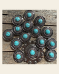 Antique Silver Turquoise Dot Western Concho W232 on a warm cream background