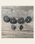 Antique Silver with Copper Petals and Turquoise Saddle Set SSW246 on a warm cream background