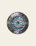 Aqua & Clear Antique Silver 1.5" Disc European Crystal Concho on a warm cream background