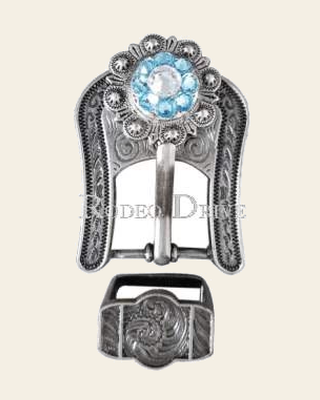Aqua & Clear Antique Silver European Crystal Buckle Keeper Set on a warm cream background