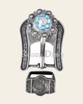 Aqua & Clear Antique Silver European Crystal Buckle Keeper Set on a warm cream background