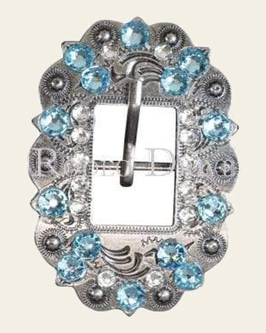 Aqua & Clear Antique Silver European Crystal Cart Buckle on a warm cream background