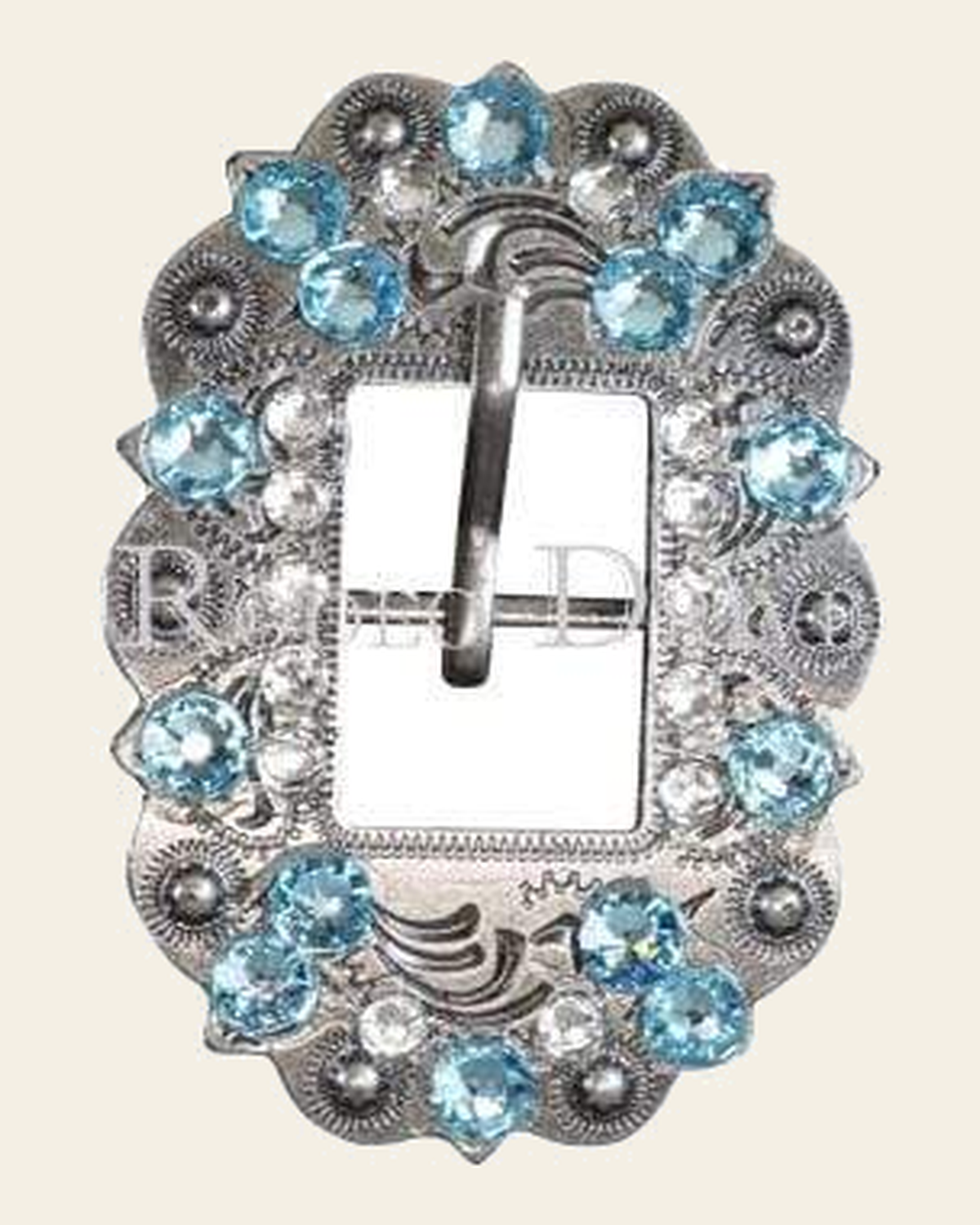 Aqua & Clear Antique Silver European Crystal Cart Buckle on a warm cream background