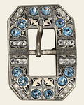 Aqua & Clear Antique Silver European Crystal Square Cart Buckle on a warm cream background