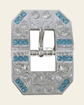 Aqua & Clear Bright Silver European Crystal Square Cart Buckle on a warm cream background