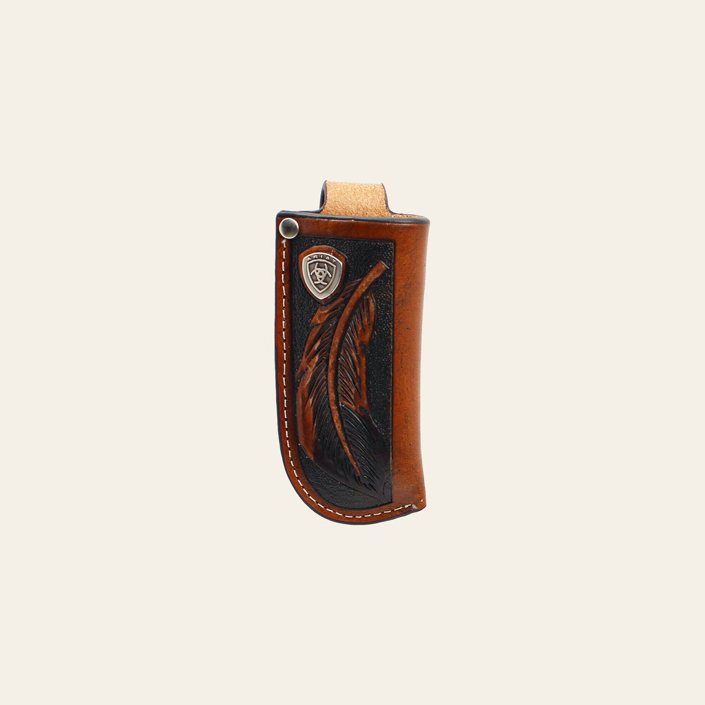 Ariat Knife Sheath Leather Feather Concho Silver Tan