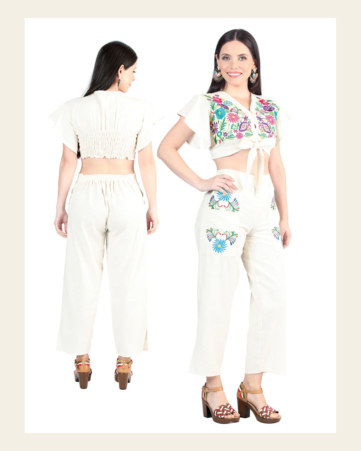 Artisanal Embroidered Set 100% Cotton Beige 603997 on a warm cream background
