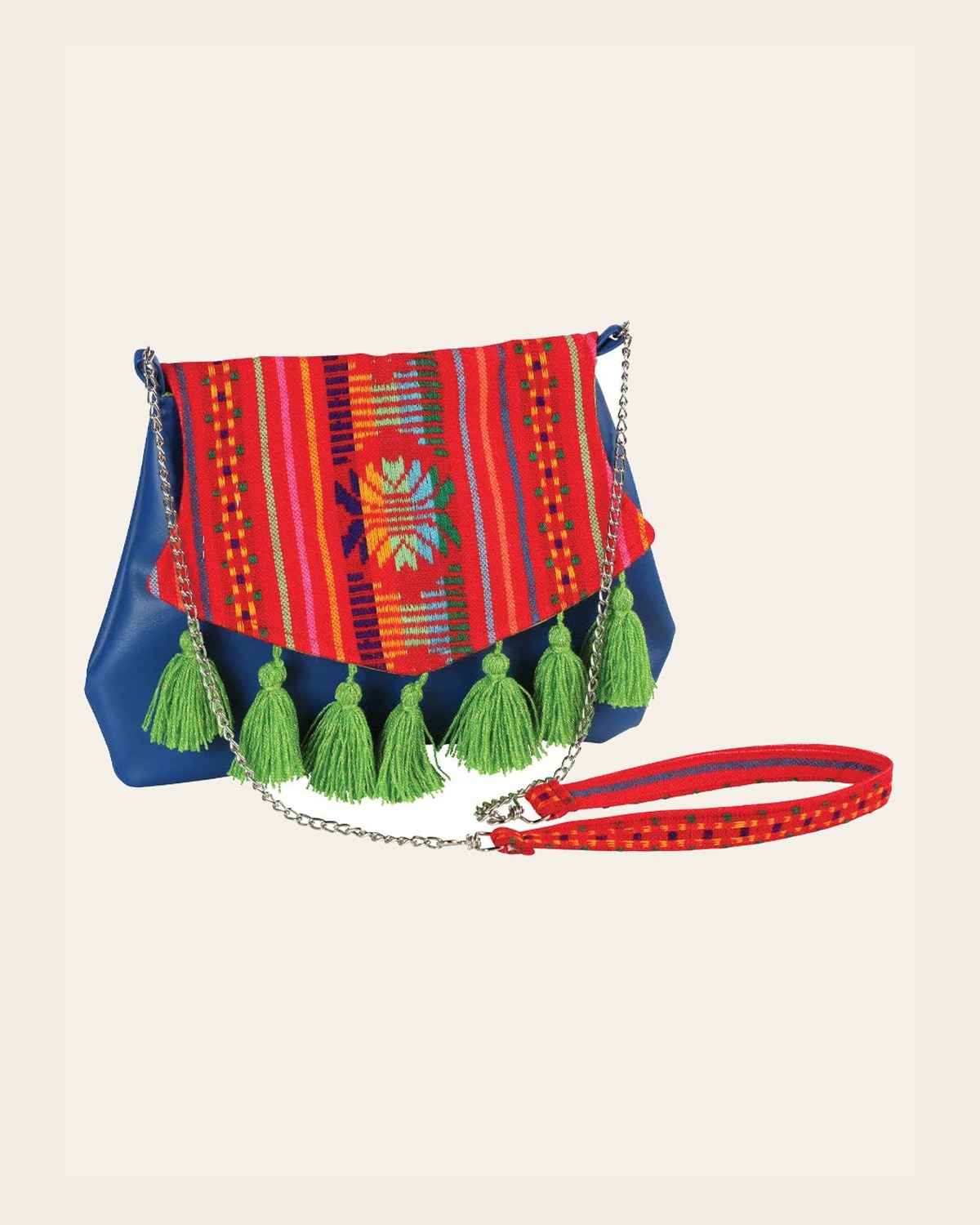 Artisanal Crossbody Handbag 100% Polyester Blue 603022 on a warm cream background