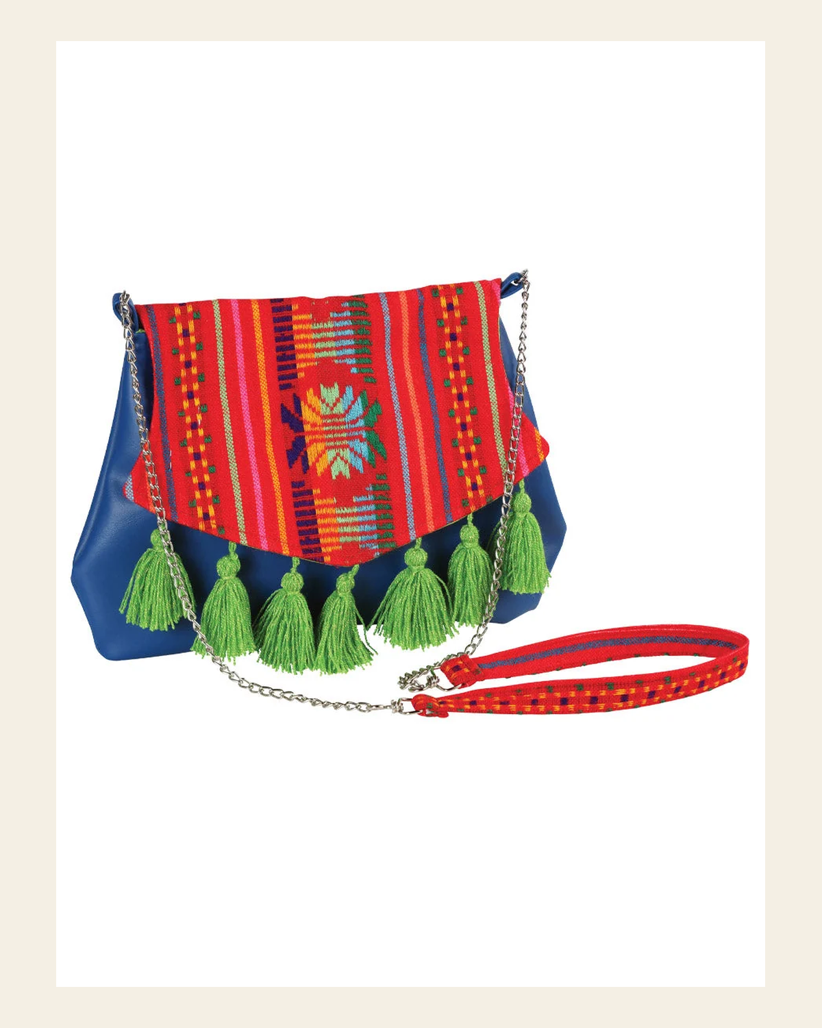 Artisanal Crossbody Handbag 100% Polyester Blue 603022 on a warm cream background