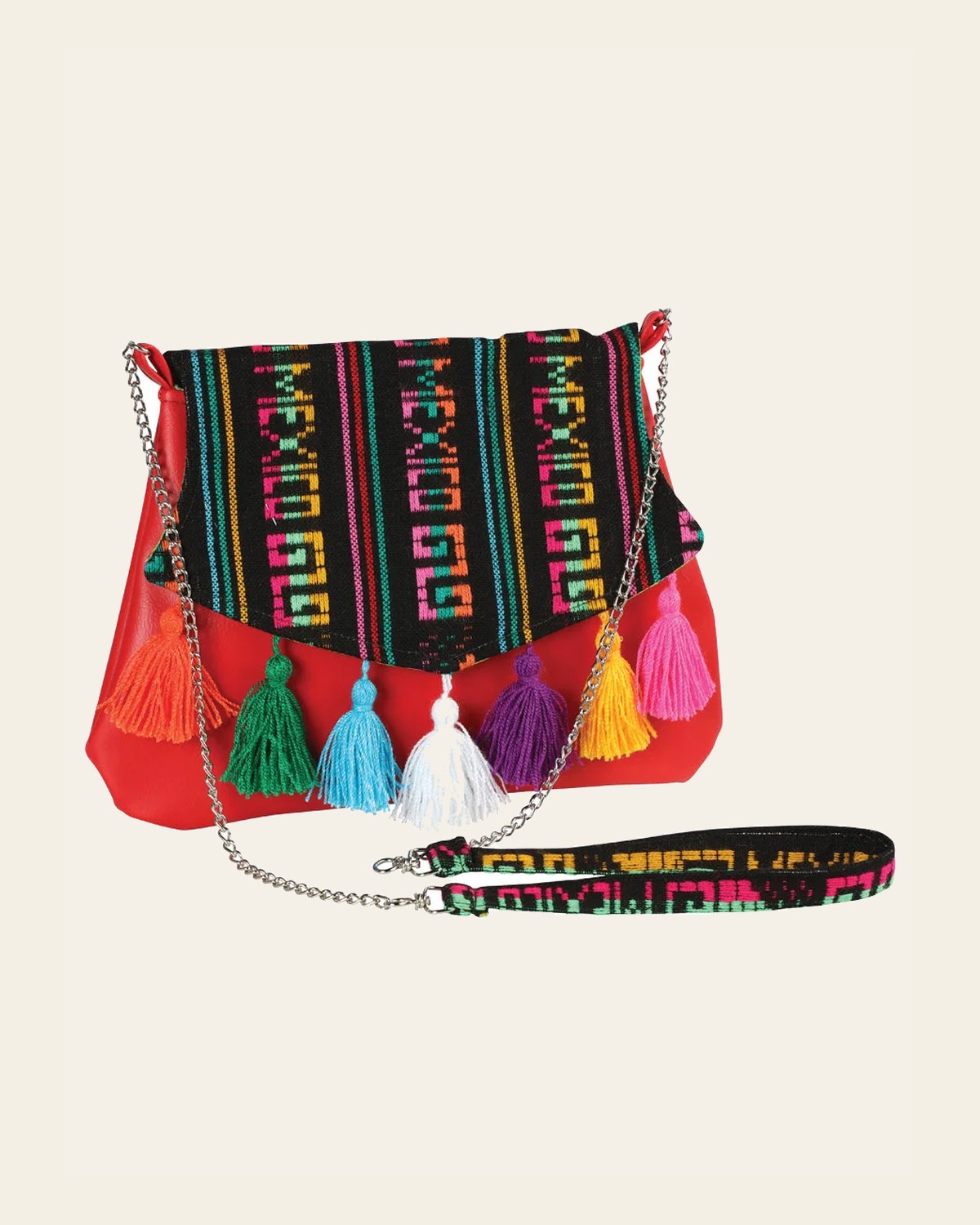 Artisanal Crossbody Handbag 100% Polyester Red 603023 on a warm cream background