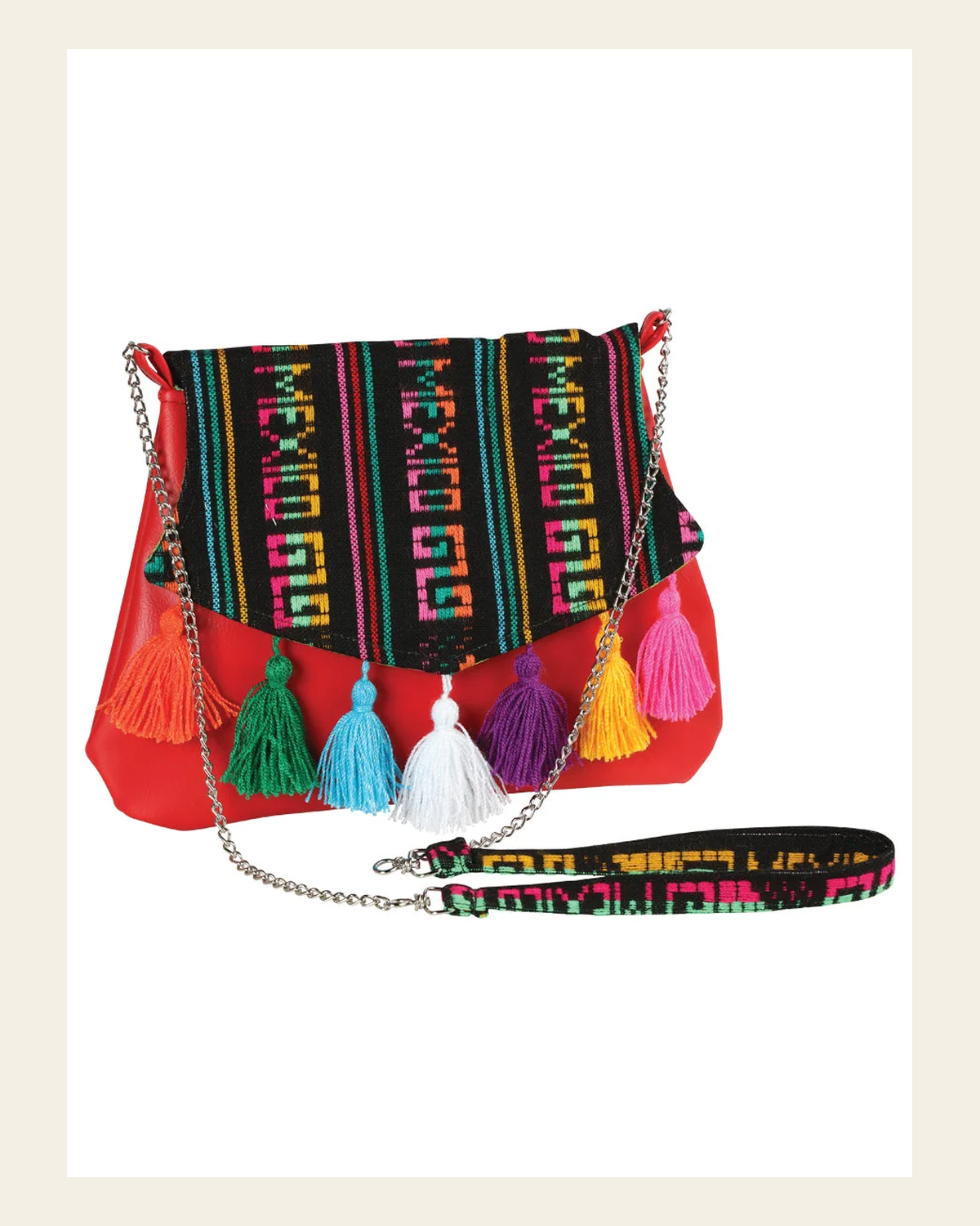 Artisanal Crossbody Handbag 100% Polyester Red 603023 on a warm cream background