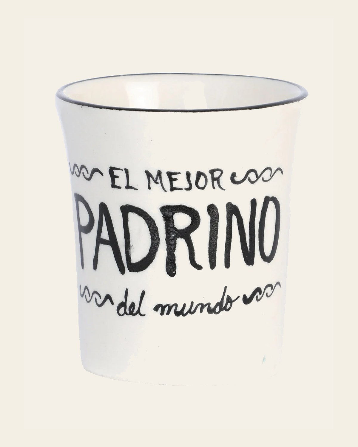 Artisanal Decorative Coffee Mug God Father Talavera Beige 601885 on a warm cream background