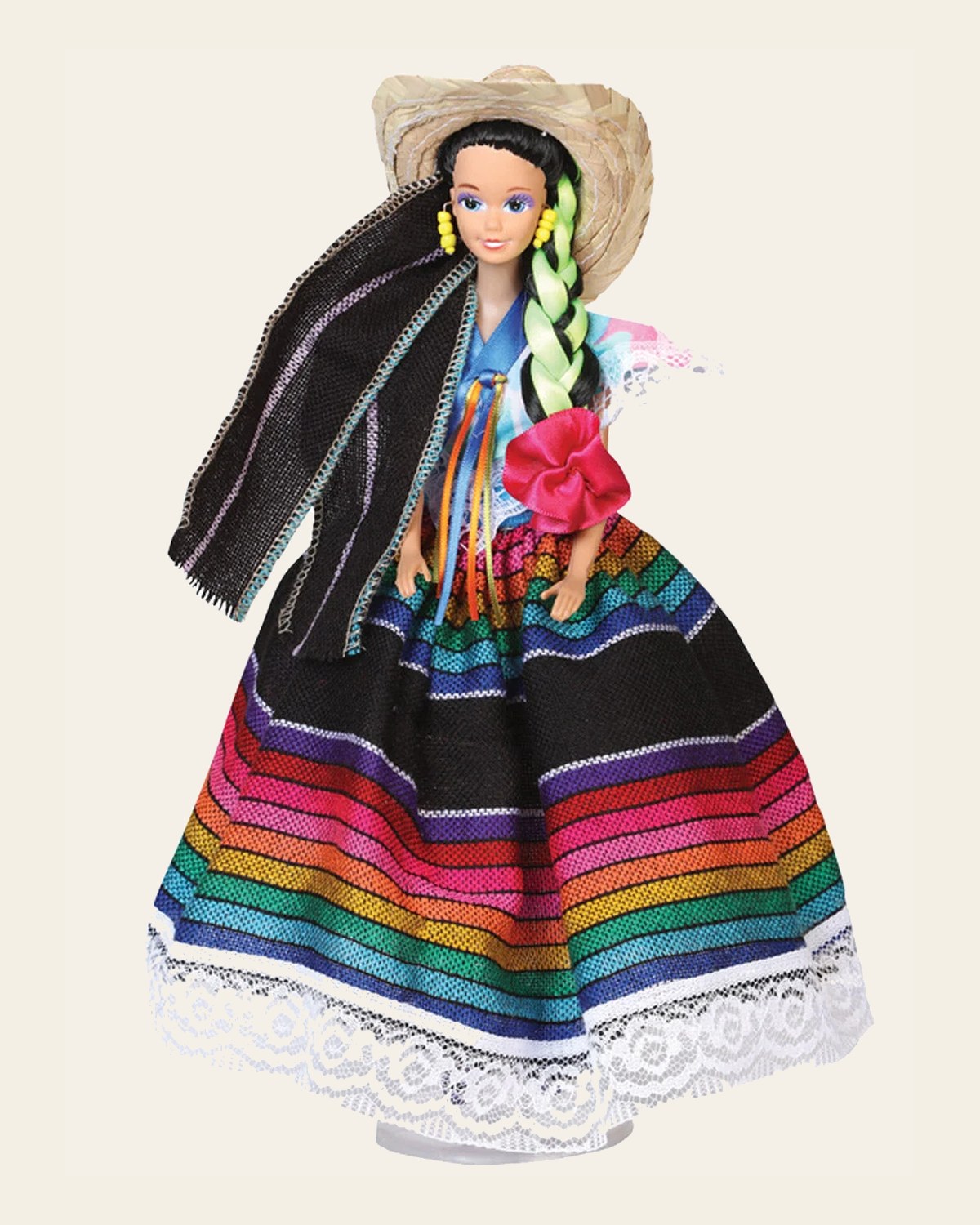 Artisanal Decorative Doll Mexican State Edo. Mexico Multicolor 601912 on a warm cream background