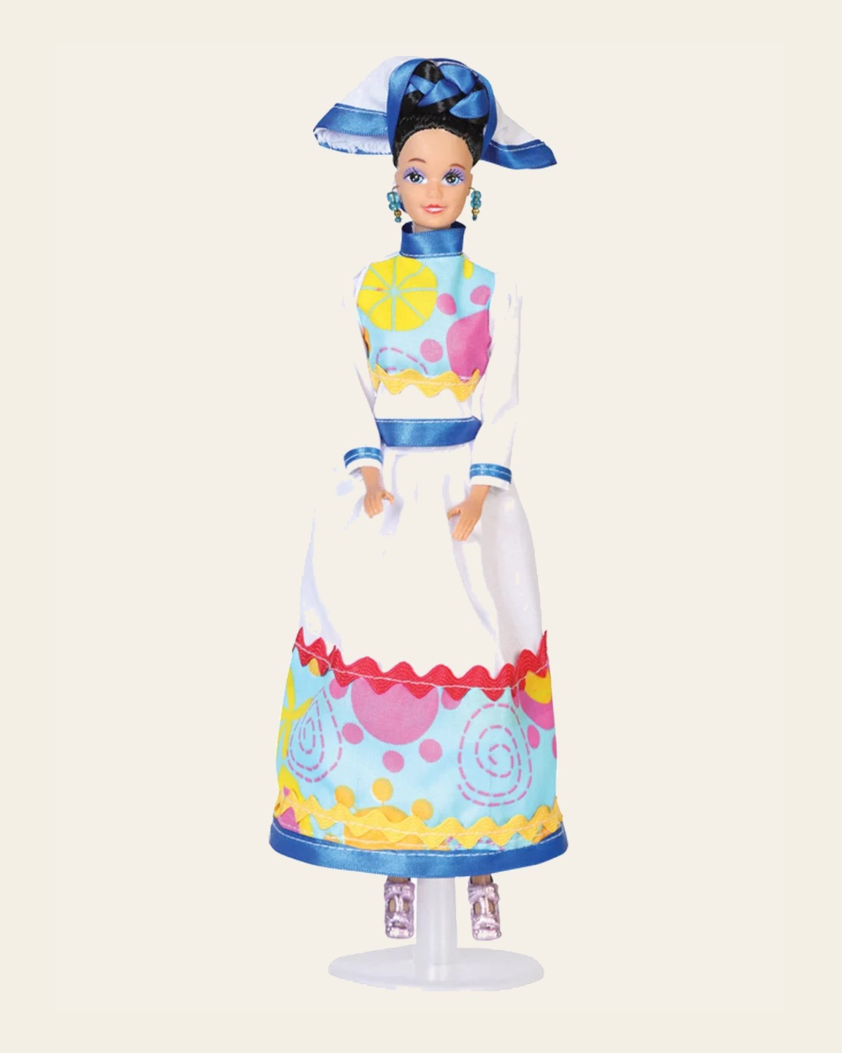 Artisanal Decorative Doll Mexican State Nayarit Multicolor 601915 on a warm cream background