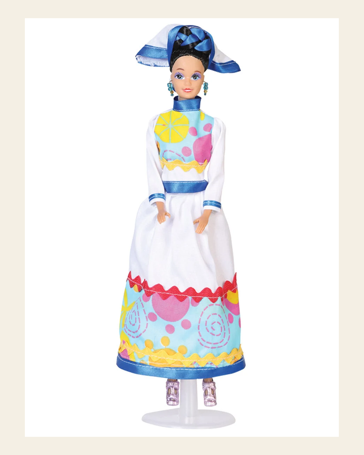 Artisanal Decorative Doll Mexican State Nayarit Multicolor 601915 on a warm cream background