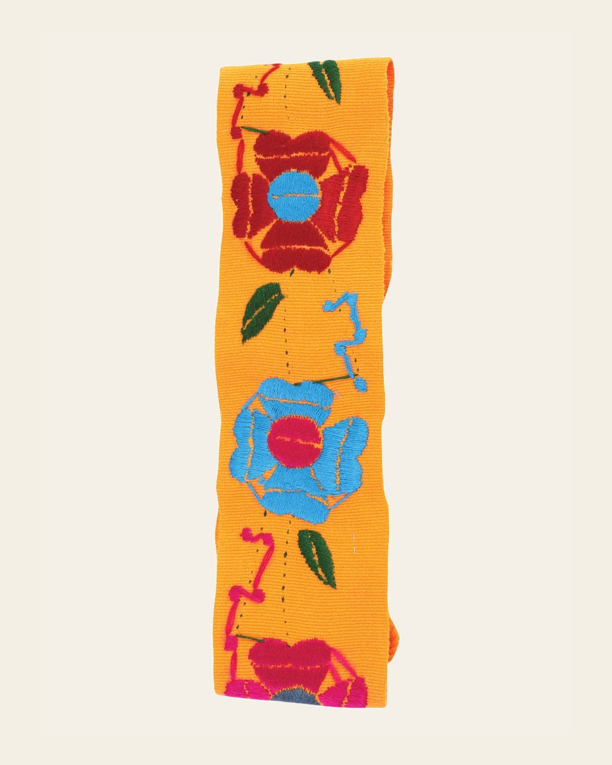 Artisanal Embroidered Belt Floral 100% Acrylic Orange 602258 on a warm cream background
