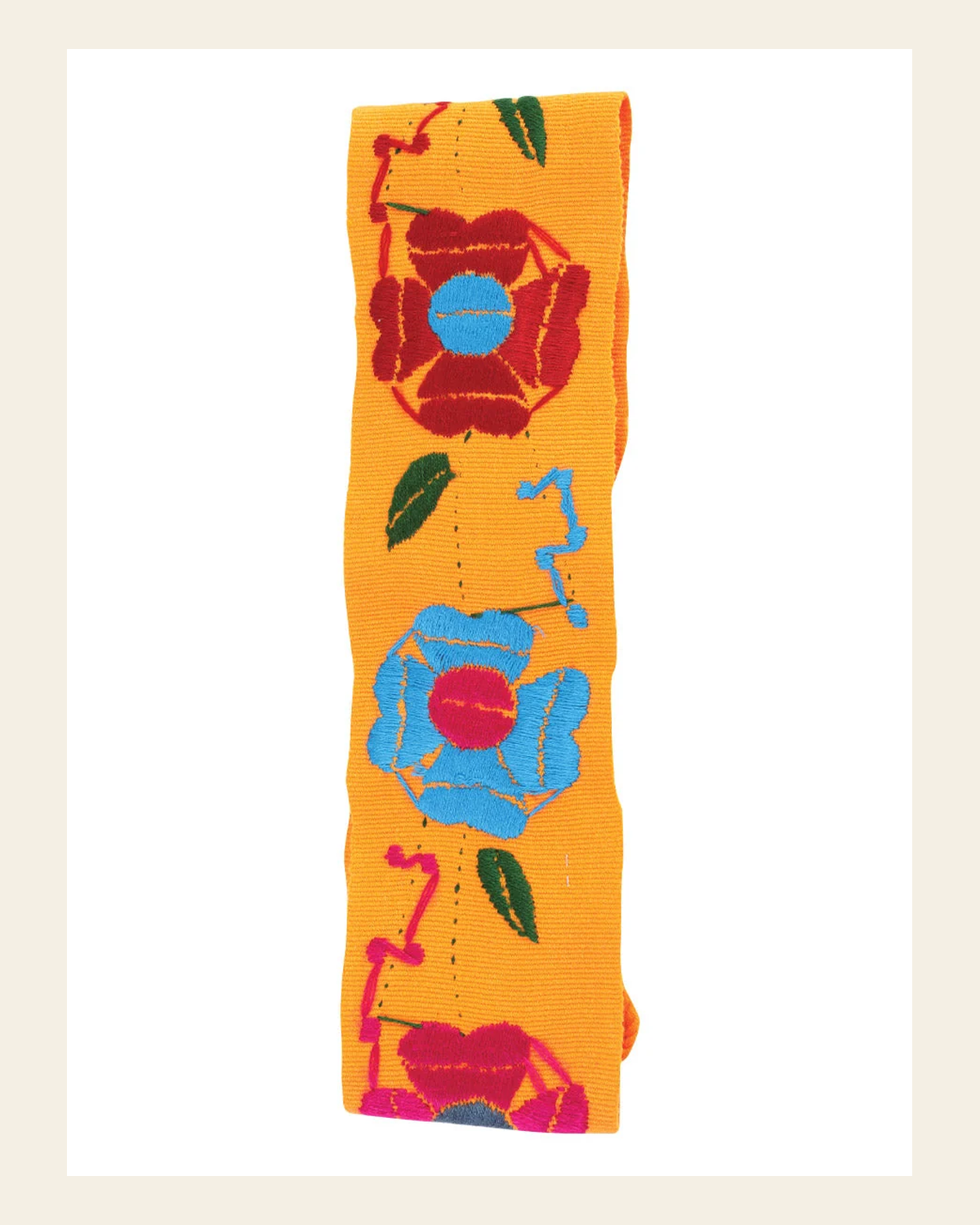 Artisanal Embroidered Belt Floral 100% Acrylic Orange 602258 on a warm cream background
