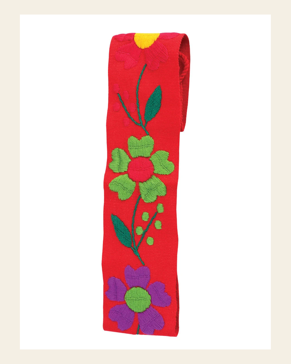 Artisanal Embroidered Belt Floral 100% Acrylic Red 602262 on a warm cream background