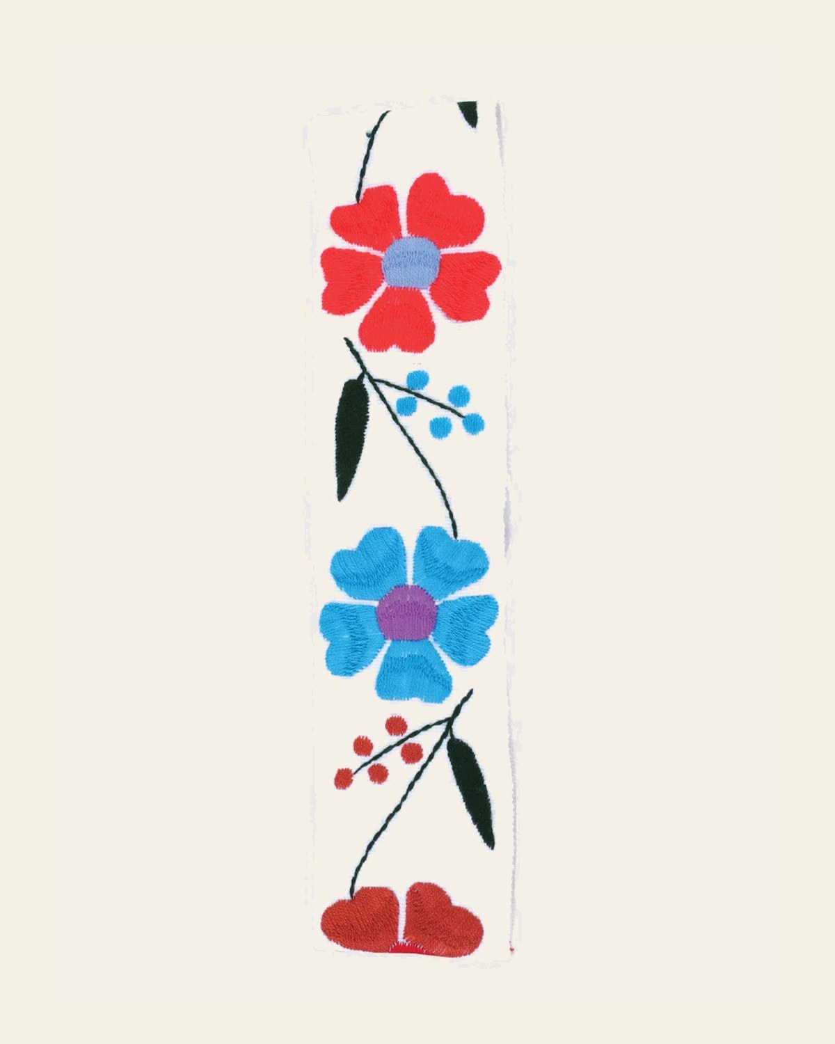 Artisanal Embroidered Belt Floral 100% Acrylic White 602260 on a warm cream background