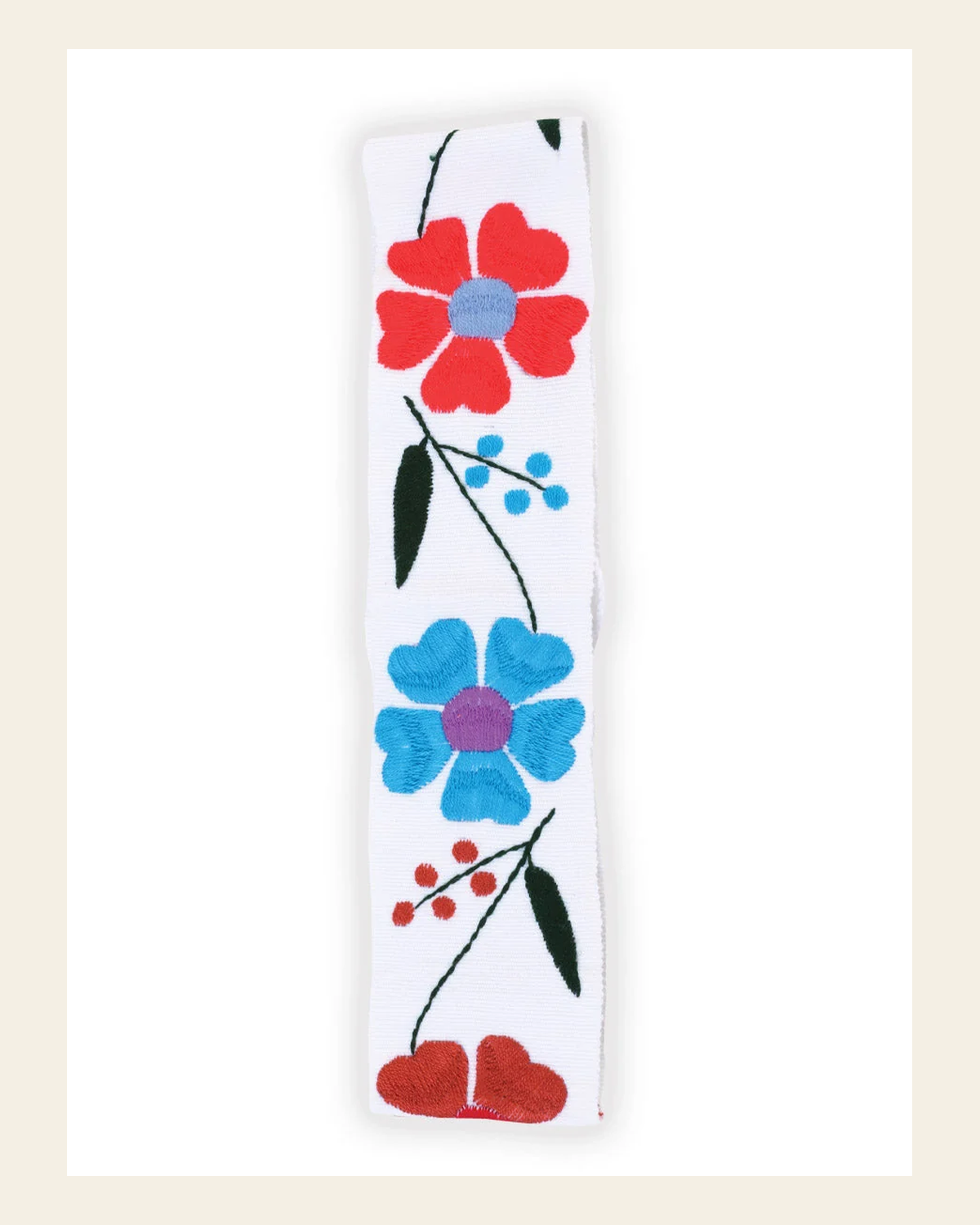 Artisanal Embroidered Belt Floral 100% Acrylic White 602260 on a warm cream background