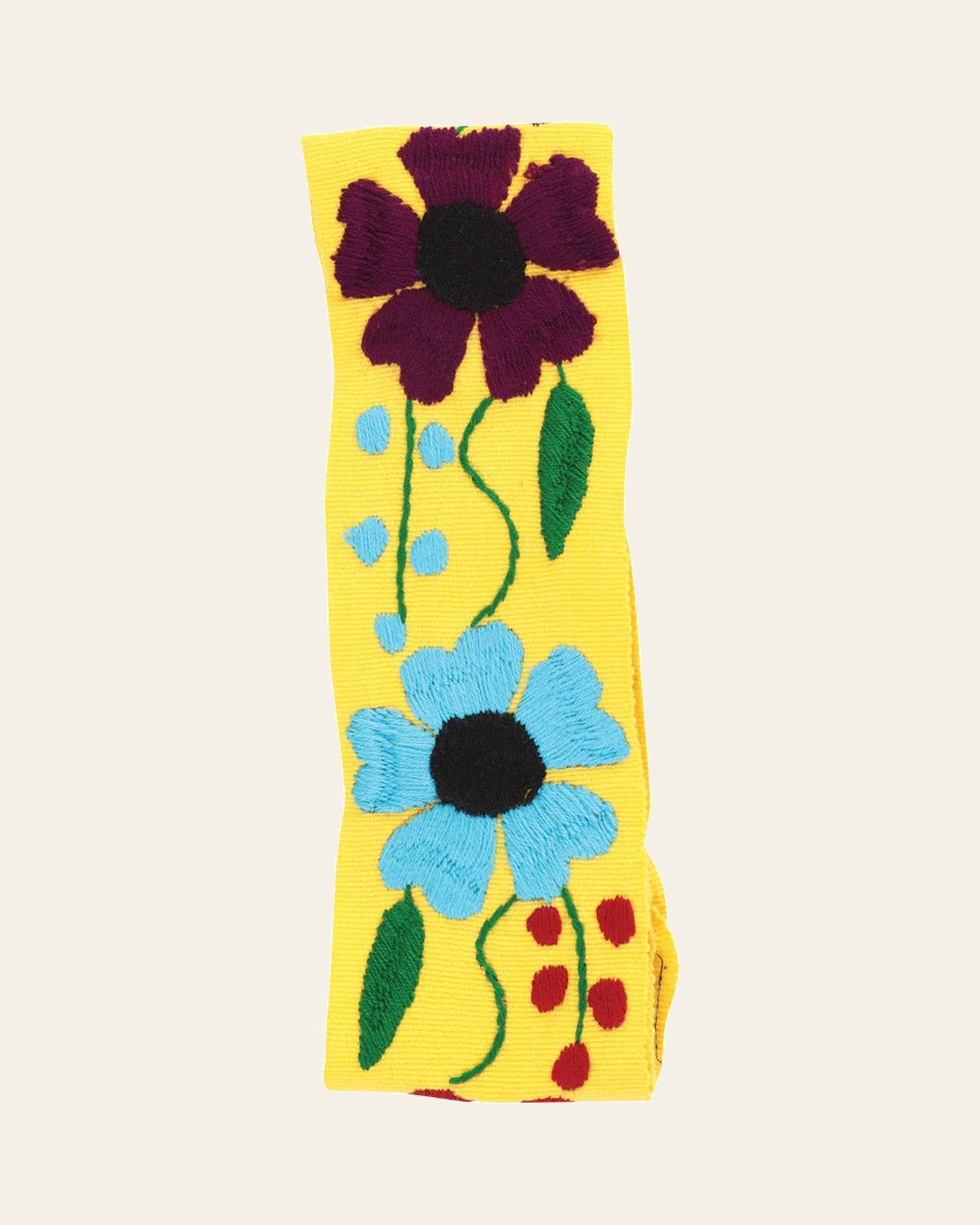 Artisanal Embroidered Belt Floral 100% Acrylic Yellow 602263 on a warm cream background